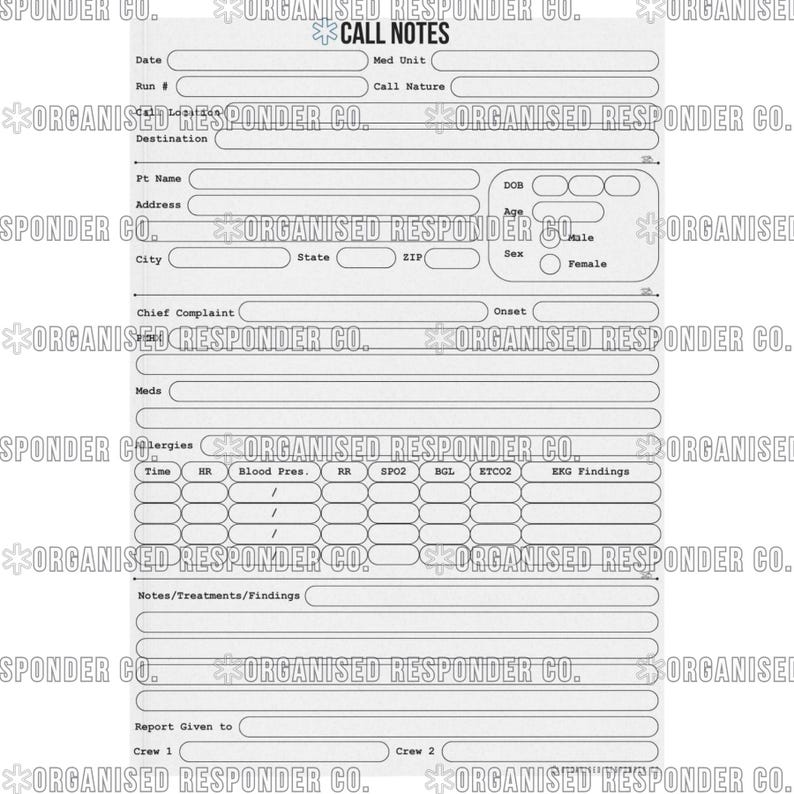 EMT Patient Care Notes Template: Printable EMS Note Sheet (PDF Download ...