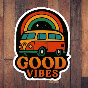 Vinyl Sticker Good Vibes #1 Waterproof Retro Decal 70&#39;s Hippie Aesthetic Sticker for Car Laptop Water Bottle Journal