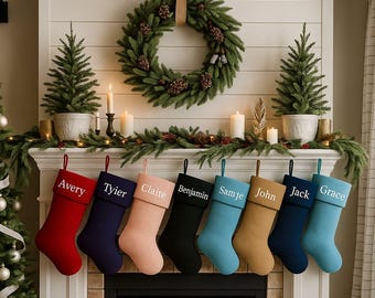 Angebot ! Personalisierte gestickte Weihnachtsstrümpfe, Familien-Weihnachtsstrümpfe, Weihnachtsdekoration, Weihnachtsdekoration, Weihnachtsfamiliengeschenke