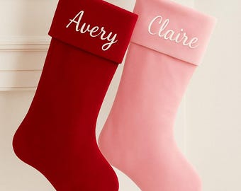 Medias navideñas bordadas 2025, medias navideñas familiares personalizadas, medias de terciopelo con nombre, medias con monograma, regalo de decoración navideña