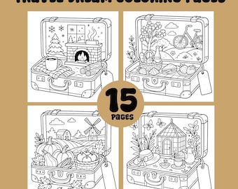 Travel Dream Suitcase Coloring Pages: 15 Themes (PDF & PNG)