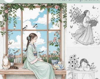 Hanbok Coloring Book: Four Seasons Korean Art (Digital Download, 44 Pages)