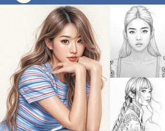 Korean Girl Selfie Coloring Book: 21 Printable Pages (PDF + PNG Digital Download)