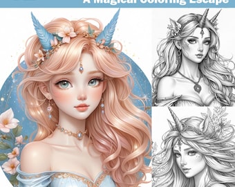 Unicorn Princess Coloring Pages: Fantasy Art for Relaxation (PDF Download)