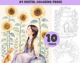 Hanbok Girl Coloring Pages: Korean Dress Printable (PDF & PNG)