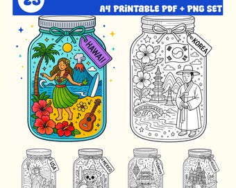 World Travel Coloring Pages: 20 Countries, Global Landmarks (PDF + PNG)