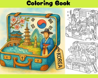 World Travel Suitcase Coloring Pages: 20 Countries (PDF & PNG)