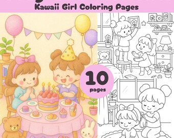 Kawaii Girl Coloring Pages: Cozy Life Moments (A4 Printable)