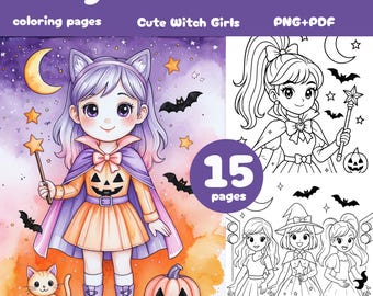 Kpop Witch Girls Coloring Pages: Halloween Idol Line Art (PDF & PNG)