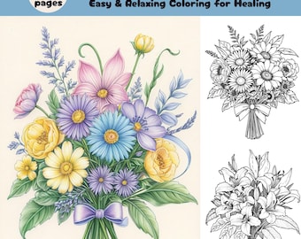 Flower Bouquet Coloring Pages: Floral Art for Adults & Kids (PDF + PNG)