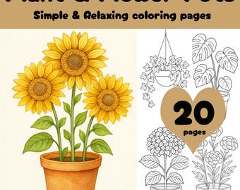 Potted Plant Coloring Pages: Botanical Line Art (PDF, PNG)
