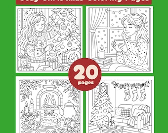 Cozy Christmas Coloring Pages: Hygge Holiday Scenes 20 pages (Digital Download) PNG+PDF