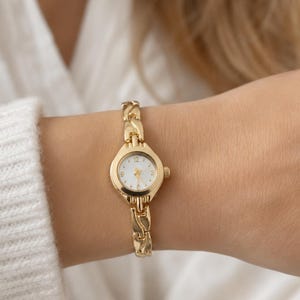 Dainty Vintage Gold Watch for Women, Tiny Cocktail Womens Watch, Small Round Anniversary Wristwatch