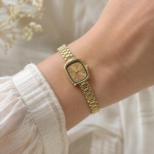 Vintage Dainty Gold Watch for Women, Adjustable Bracelet Womens Watch, Rectangular Champagne Dial
