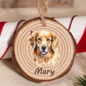 Custom Pet Portrait Wood Slice Decoration Ornament,Christmas Pet Wood Slice,Pet Photo with the Wood Slice,Dog Cat Memorial Gift for Her Him