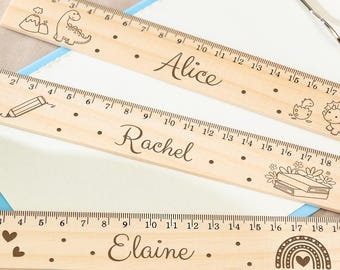 Gepersonaliseerde liniaalcadeau, gegraveerde naam houten liniaal, aangepaste houten liniaal als cadeau voor schoolinschrijving, schoolintroductie, terug naar school