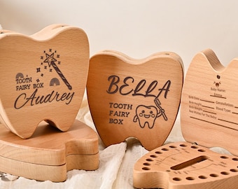 Aangepaste houten opbergdoos voor babytanden, gegraveerde houten doos voor melktanden, opslag voor eerste tand, uniseks babycadeau, trays voor tandenfee, cadeau voor kinderen