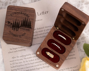 Personalized Walnut Wedding Ring Box,Engraved Engagement Gift,Proposal Wooden Ring Bearer,Triple Slot Wedding Ring Box,Anniversary Gift