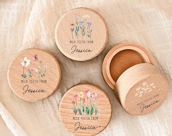 Custom Kids Milk Tooth Coin Box Personalised Floral Tooth Fairy Box,Wooden Tooth Fairy Holder,Baby Shower Gifts,Birthday Gift for Child