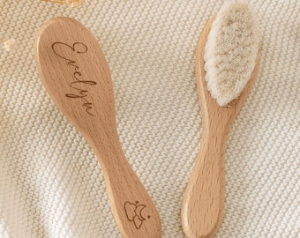 Gepersonaliseerde babyborstel- en kamset, houten babyhaarborstelset met gegraveerde naam, kraamcadeau, cadeau voor kersverse moeder, cadeau voor pasgeborene