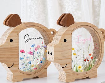 Personalized Girls Piggy Bank,Wood Gift for Kids,Neutral Baby Shower Gift,Personalized Wood Piggy Bank,Boy Nursery Decor,Wooden Piggy Bank
