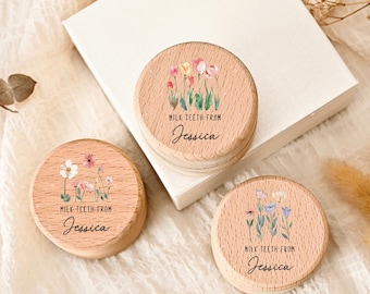 Personalised Floral Tooth Fairy Box,Custom Kids Milk Tooth Box,Wooden Tooth Fairy Holder,Baby Shower Gifts,Birthday Gifts for Children Gifts