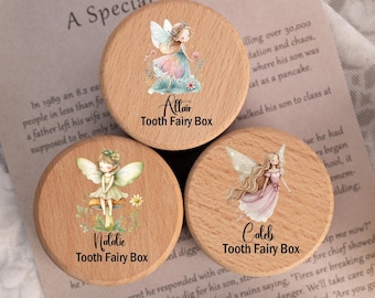 Gepersonaliseerde houten tandenfee muntautomaat, houten tandendoos aandenken meisje, tandenfeedoos, doopcadeau, aangepaste tandenfee muntautomaat