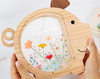 Gepersonaliseerde jongens spaarpot, houten cadeau voor kinderen, neutrale babyshower cadeau, gepersonaliseerde spaarpot, decor jongen meisje kinderkamer, houten spaarpot