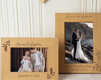 Wedding Photo Frame, Personalised Wedding Gift, Our Wedding Day, Newly Married Couple, Bride and Groom, Engraved Wooden Frame