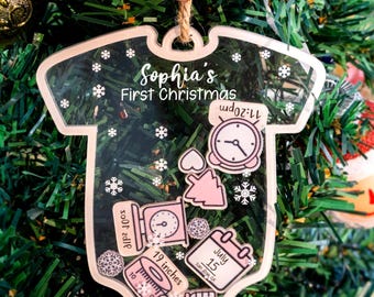 Gepersonaliseerde baby's eerste kerstornament 2025: 4D Shake acryl aandenken, 1e kerstornament, baby kerst aandenken, baby's ornament schudden