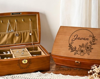 Personalized Wooden Jewelry Box,Customized Retro Jewelry Box,Personalized Wooden Jewelry Box with Lock and Key,Elegant Retro Gift for Women