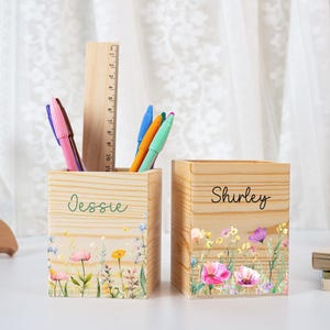 Lärarpennhållare Personlig Träpennburk Present Med Blommor