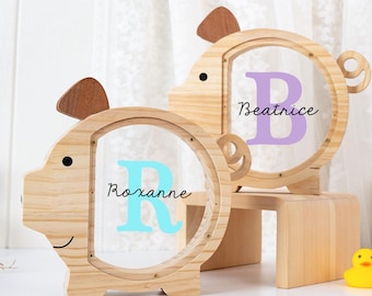 Personalized Wooden Letter Piggy Bank,Custom Initial Coin Bank,Name Piggy Bank,Christmas Gifts for Children,Neutral Baby Shower Gift
