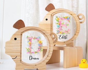 Money Box Personalized,Money Box Girl,Money Box Wood,Money Box Flowers,Piggy Bank Child,Baptism Gift Girl,Girls Christmas Gift,Savings Bank