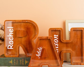 Personalized Letter Piggy Bank,Kids Girl Boy Birthday Gift,Handmade Wooden Nursery Decor,Unique Baby Shower Gift,Sibling Gift,Birthday Gift