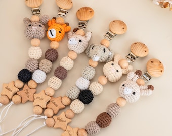 Personalized Pacifier Clip Gift for Him Her,Handmade Crochet Baby Pacifier Clip,Baby shower Gift,Newborn Gift,Custom Engraved Soother Clip