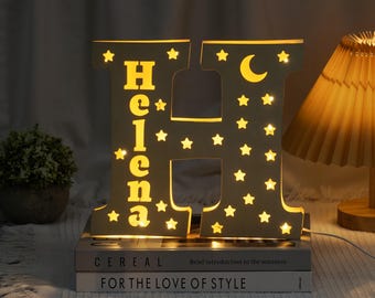 Gepersonaliseerde houten brief nachtlampje, aangepaste naam voorletter kinderkamerlamp, kinderkamerdecoratie, kinderdag- en verjaardagscadeau voor kinderen