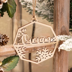 Personalized Christmas Ornament,Custom Name Ornament Laser Cut,Wood Xmas Decor,Christmas Decorations Name,Tree Ornaments with Editable Text