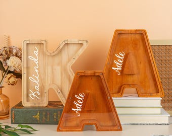 Gepersonaliseerde grote houten kinderletter spaarpot,houten cadeau voor kinderen,aangepaste naam muntbank,houten alfabet letter bank spaarpot verjaardag