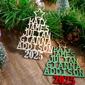 Custom Family Tree Decoration,Personalized 2025 Family Names Christmas Ornament,Christmas Tree Decor,Wood Name Ornaments,Gift for Family