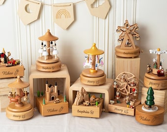 Gepersonaliseerde houten trein muziekdoos, Moederdagcadeau, aandenken cadeau voor kinderen, babyshower, cadeaus pasgeboren, gegraveerde naam muziekdoos