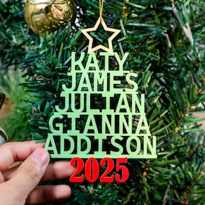 Custom Family Name Christmas Tree Shape Ornament,Family Christmas Tree Decor,Wood Name Ornaments,Family Tree Ornament,Gifts for Family