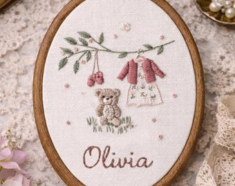 Personalised Baby Name Hangings – Hand-Embroidered Nursery Wall Decor, Newborn Gifts, Birth Announcements, Christening Keepsakes
