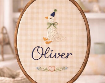 Embroidered Baby Name Sign with , Personalized Name Reveal Sign, Nursery Wall Decor Heirloom Gift