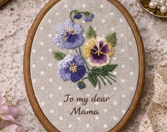 Hand-Embroidered Personalized Wall Hanging, Birth Flower Design with Custom Name, Keepsake Gift for Mothers and Grandmothers Mothers Day