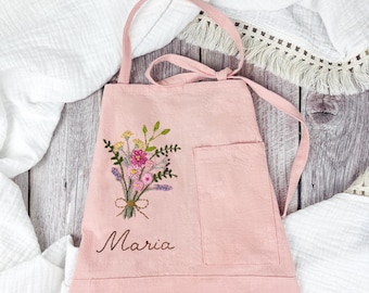Personalized Hand Embroidered Apron for Teenager, Custom Name, Pocketed Cotton Apron, Perfect for Cooking, Baking, or Crafting   T23