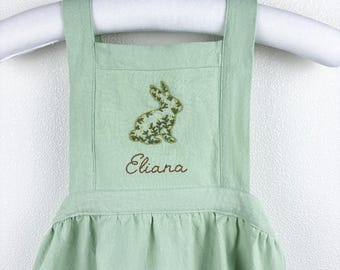 Personalized Kids Apron: Hand-Embroidered Linen-Cotton Blend  T10