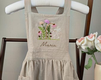 Personalized Kids Apron: Embroidered Cotton Linen Cooking Pinafore  T3