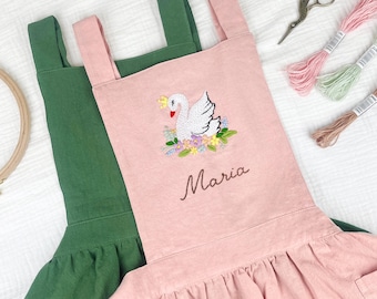 Hand-Embroidered Children’s Aprons – Cotton-Linen, Kitchen and Everyday Use, Birthday and Christening Gift  T13