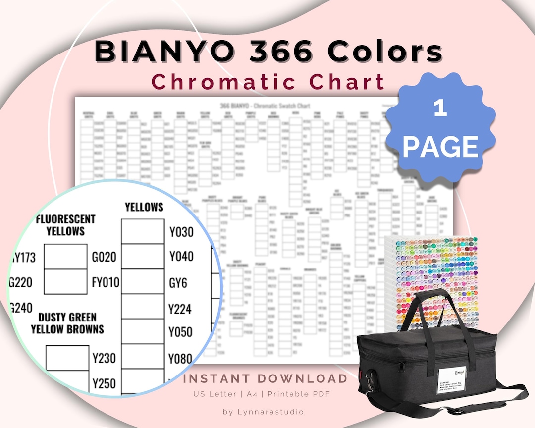 Bianyo 366 Swatch Chart Printable | 1-page Chromatic Color PDF ...
